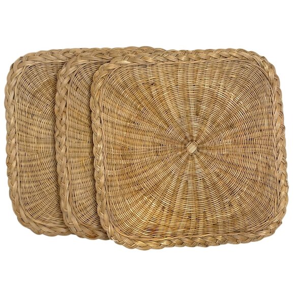 Retro Boho Square Woven Rattan Wicker Raffia Hot Pad Trivets Set Braided Edge - Picture 1 of 10